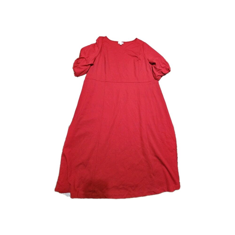 J. Jill Red Knit Dress XL Puff Sleeve A-Line Midi Casual Comfort Fit Stretch - Picture 11 of 11